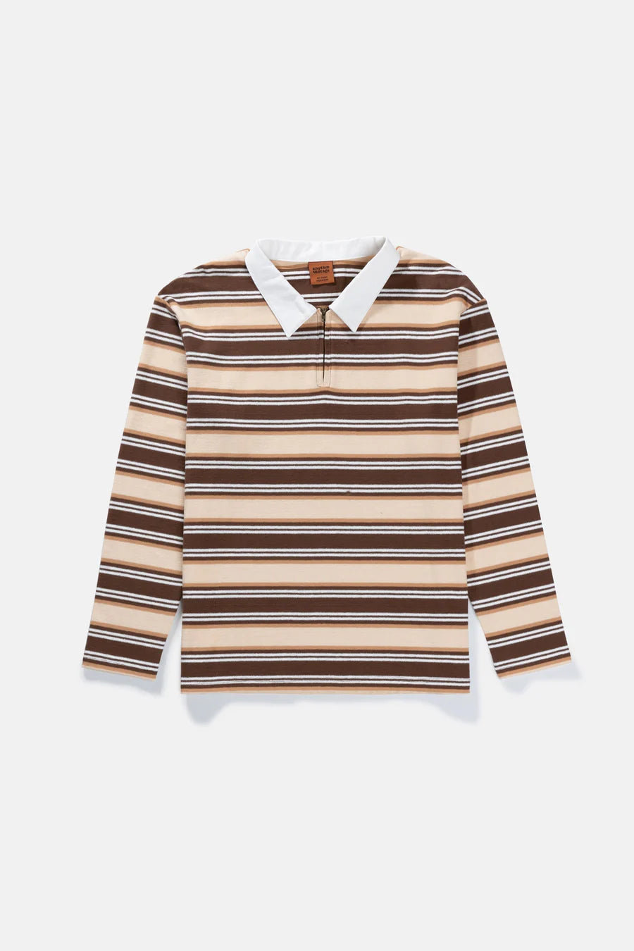 Rhythm Vintage Stripe Polo LS T-Shirt Chocolate