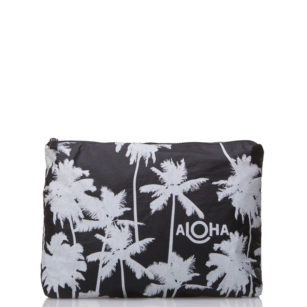 ALOHA collection★Mid Pouch| Coco Palms (インディゴ) mid_coco_palms_white_on_black_
