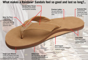Rainbow Men's Single Layer Premier Leather with Arch Support / Dark Brown - SantoLoco Hawaii