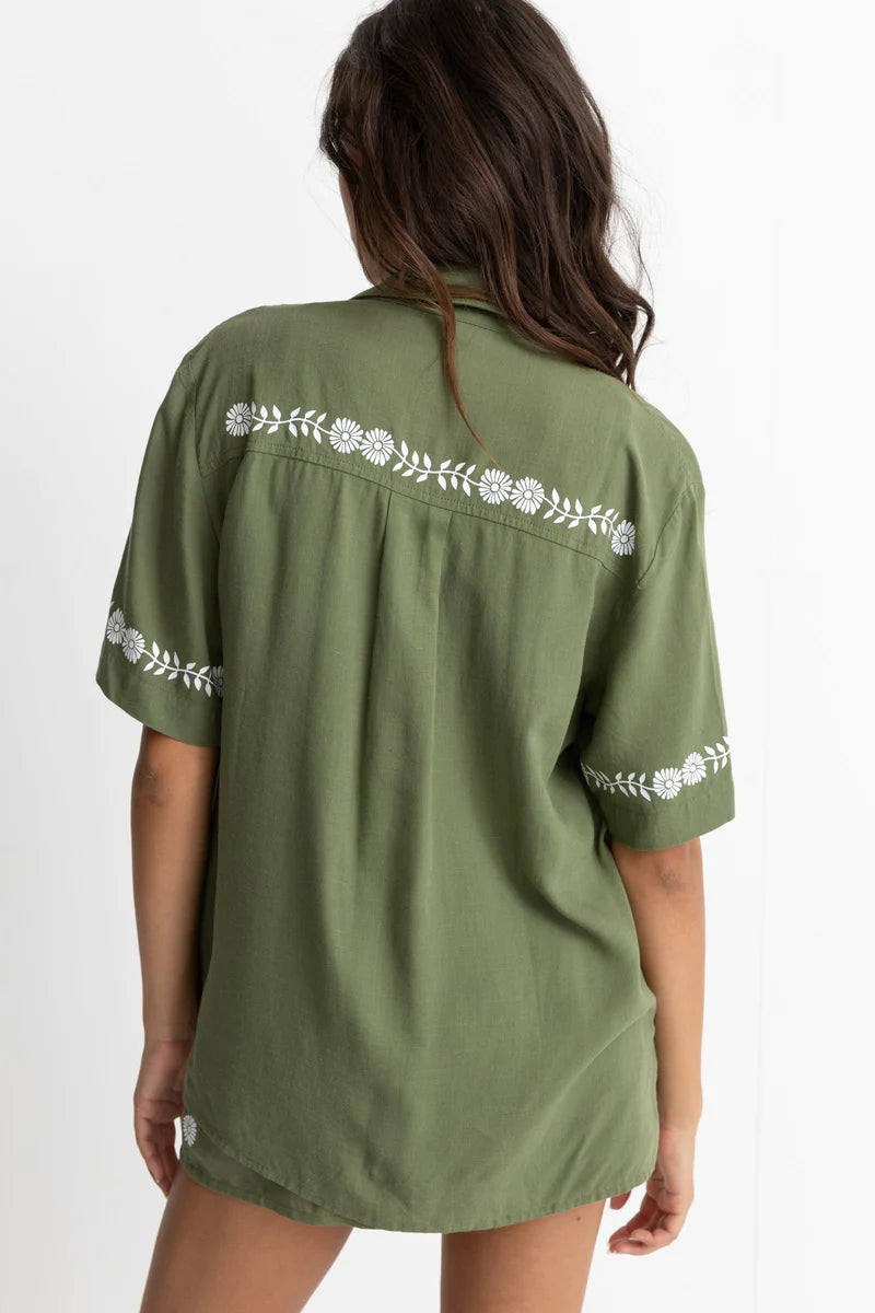 Rhythm Juno Short Sleeve Shirt Olive 1