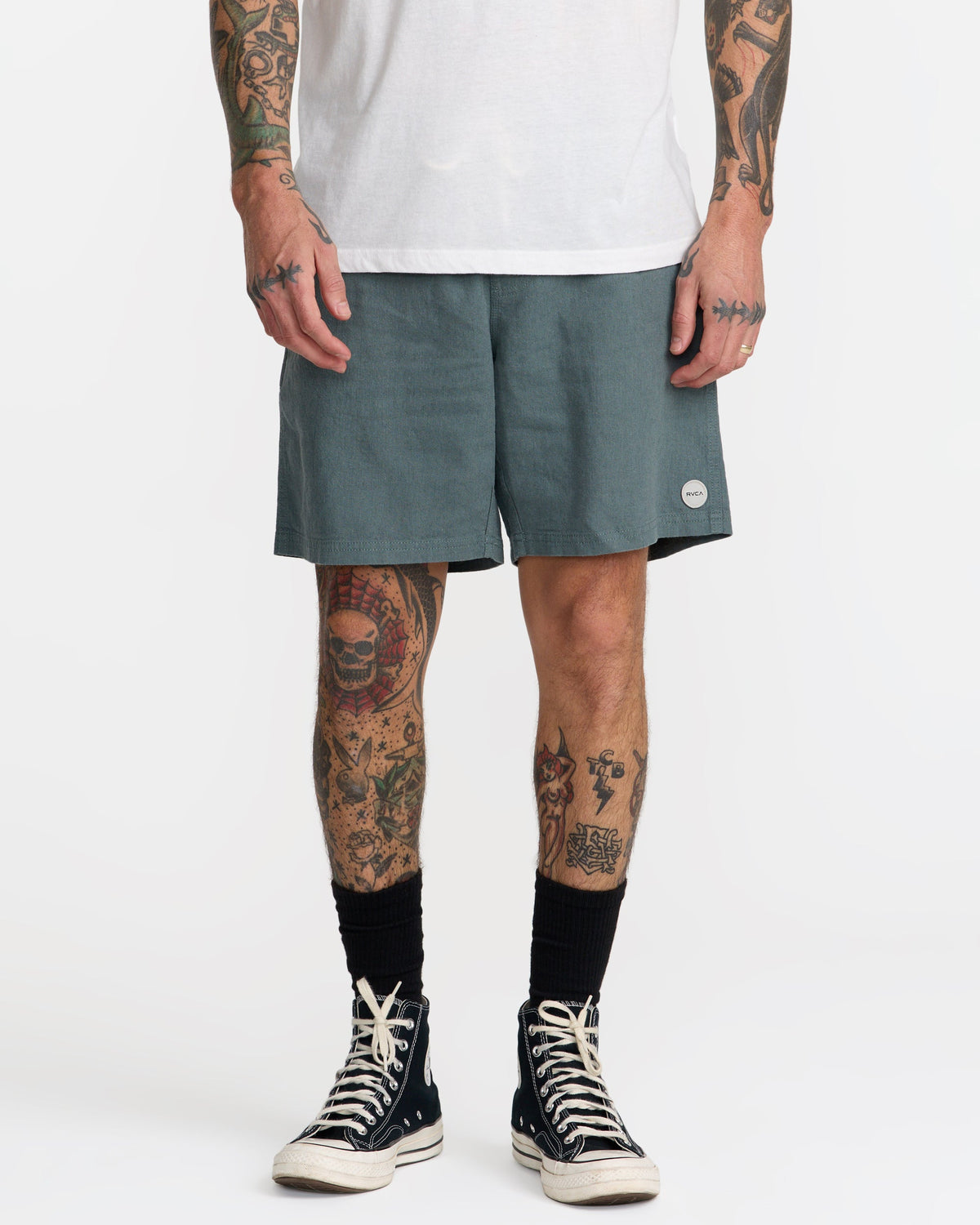RVCA Sands Elastic 17 Short Balsam Green on model front