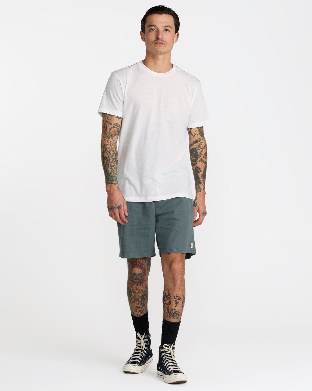RVCA Sands Elastic 17 Short Balsam Green on model