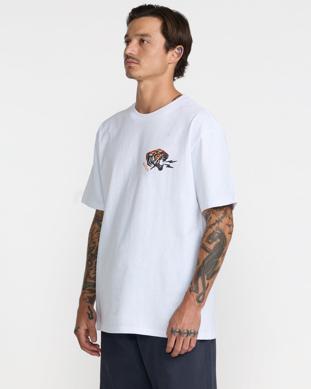 RVCA Bengal Supply Tee White on model side