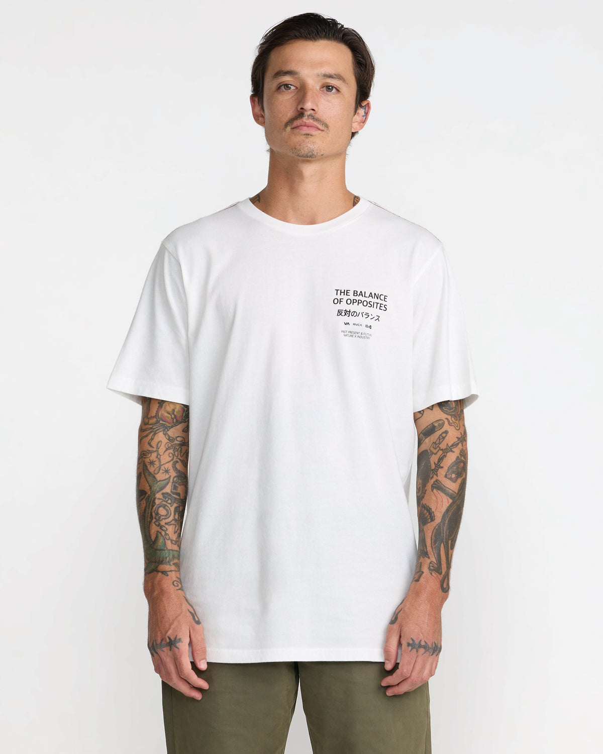 RVCA Palm Reel SS Tee Antique White on model front
