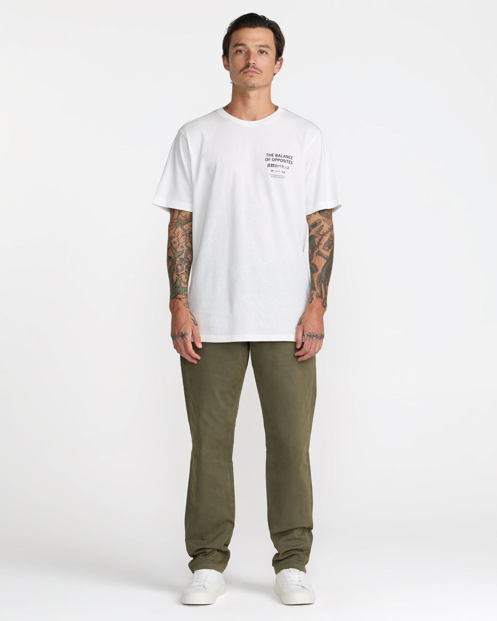 RVCA Palm Reel SS Tee Antique White on model