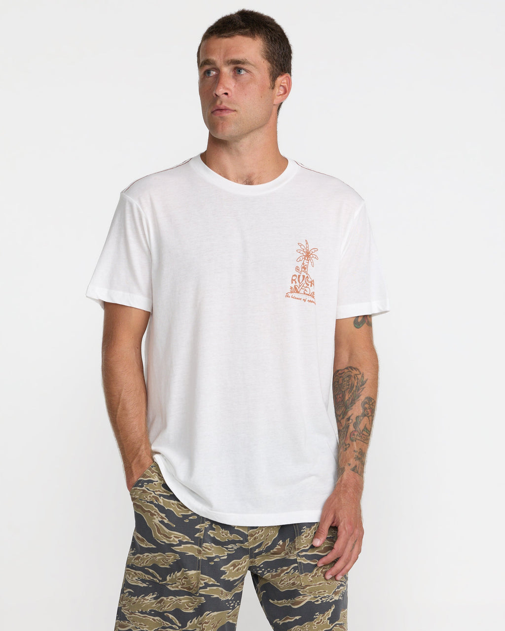 RVCA Mad Local SS Tee Antique White on model front