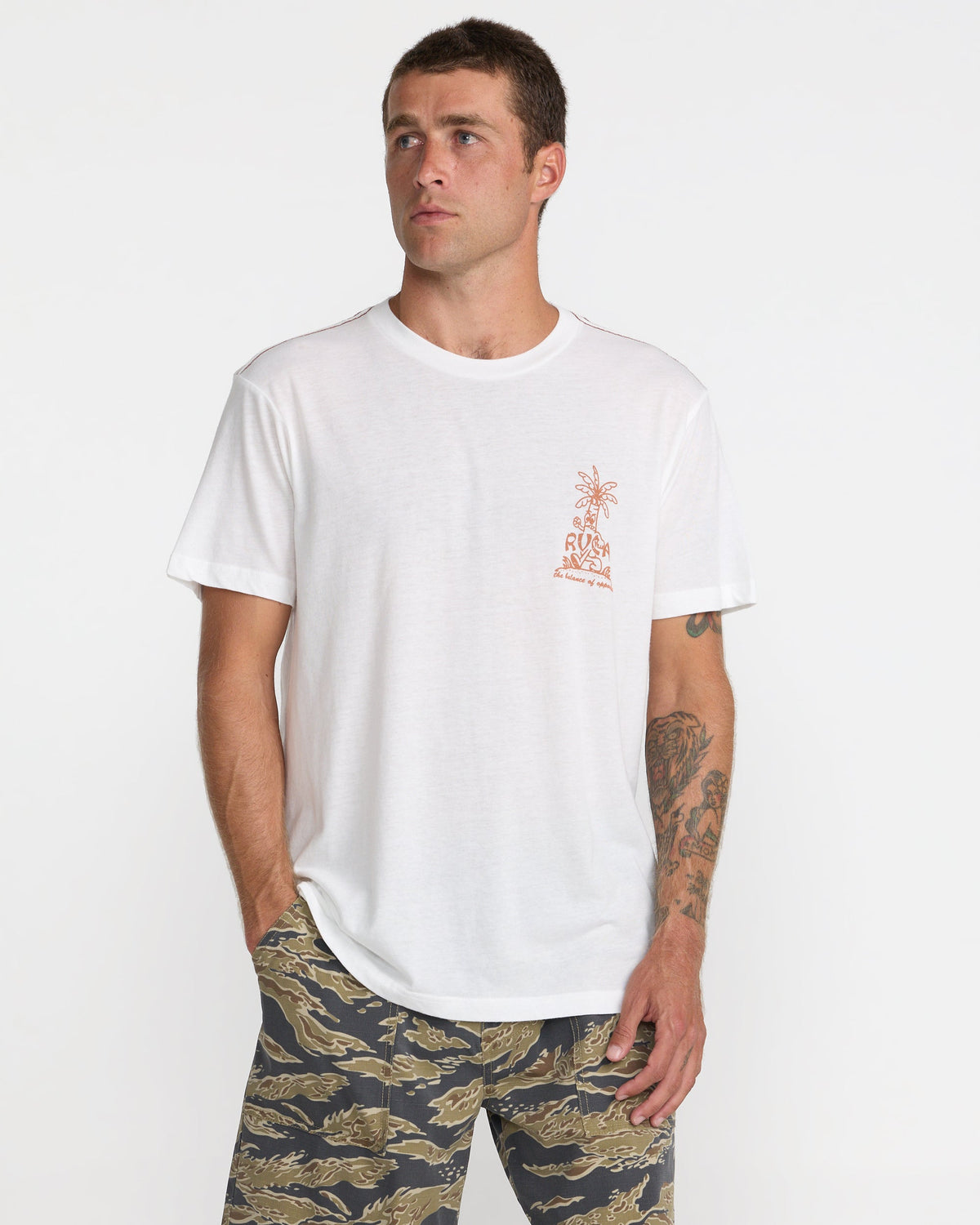 RVCA Mad Local SS Tee Antique White on model front