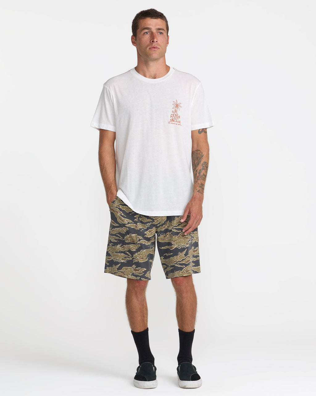 RVCA Mad Local SS Tee Antique White on model