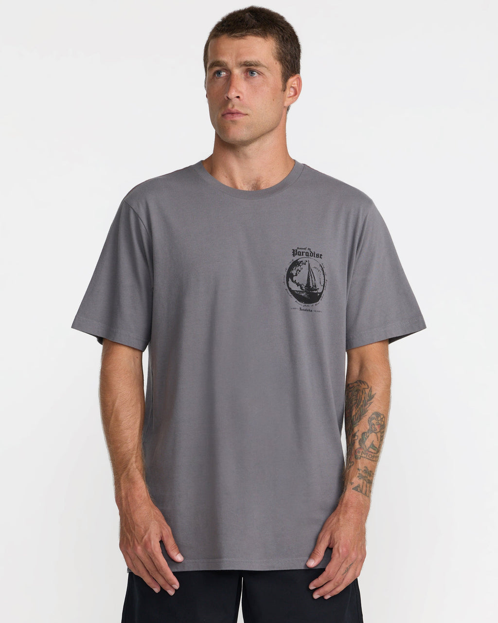 RVCA Endless Journey SS Tee Smoke on model front