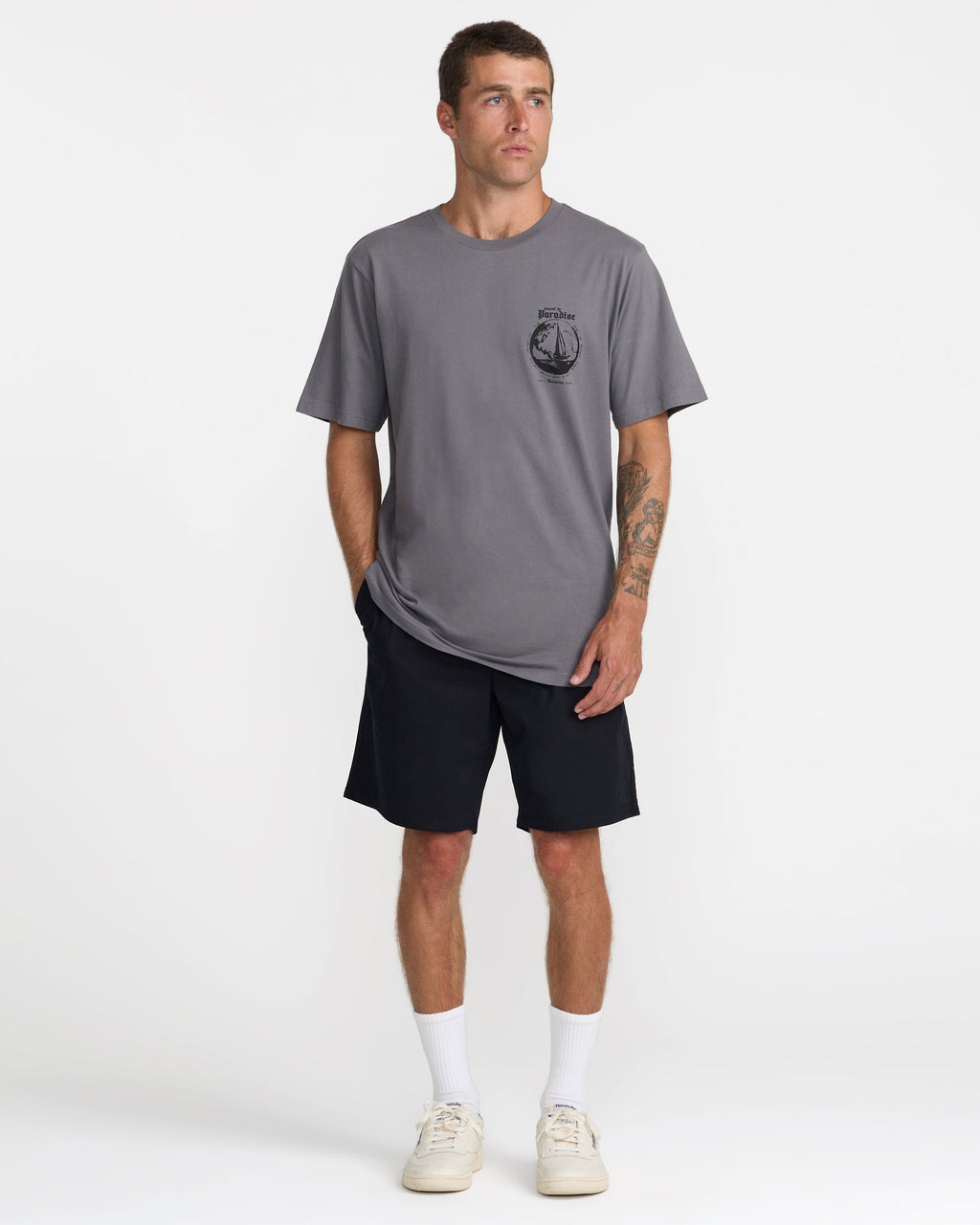 RVCA Endless Journey SS Tee Smoke on model
