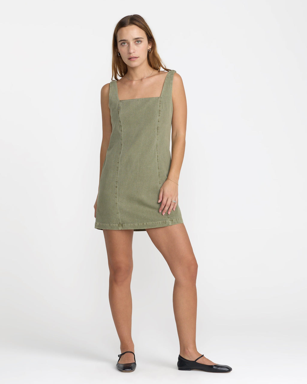 RVCA Reserve Mini Dress Olive on model
