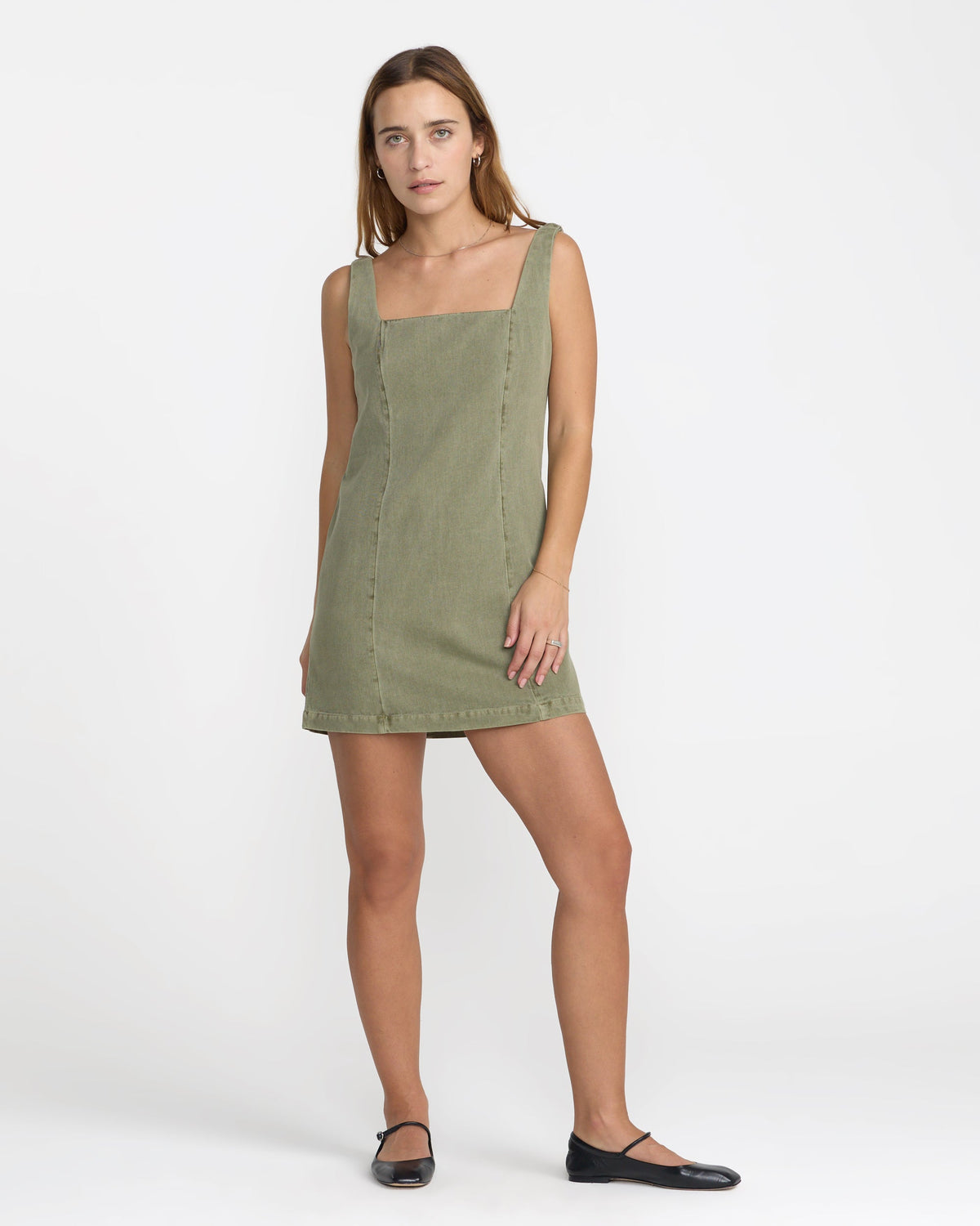RVCA Reserve Mini Dress Olive on model