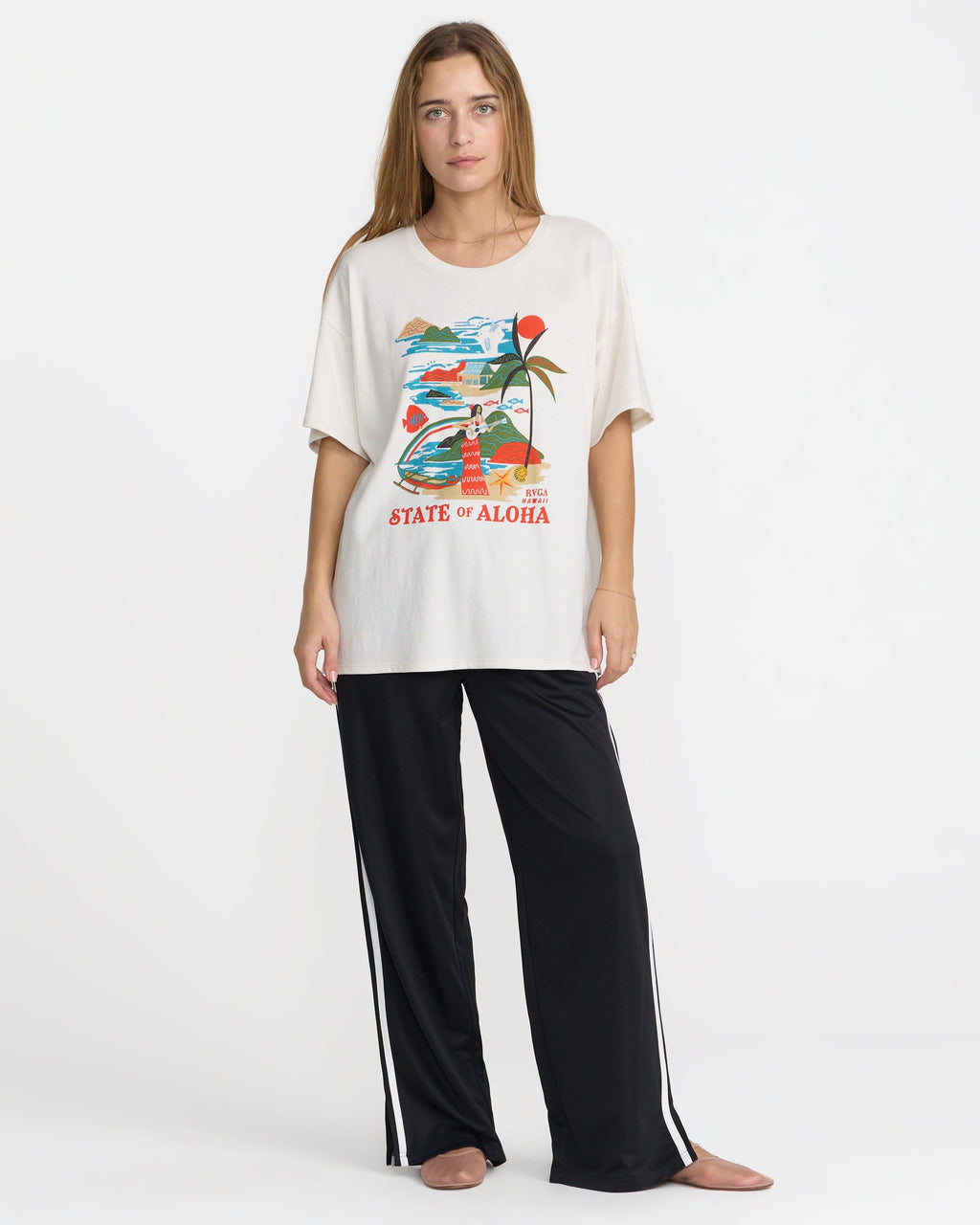 RVCA Visitor Oversized Tee Cloud on model