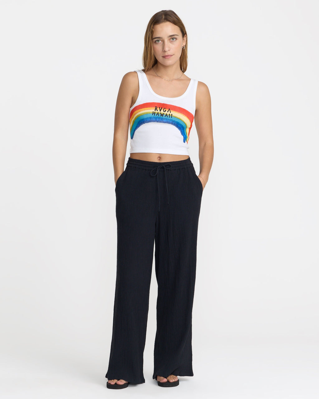 RVCA Rainbow Spray Scoop Tank Whisper White on model