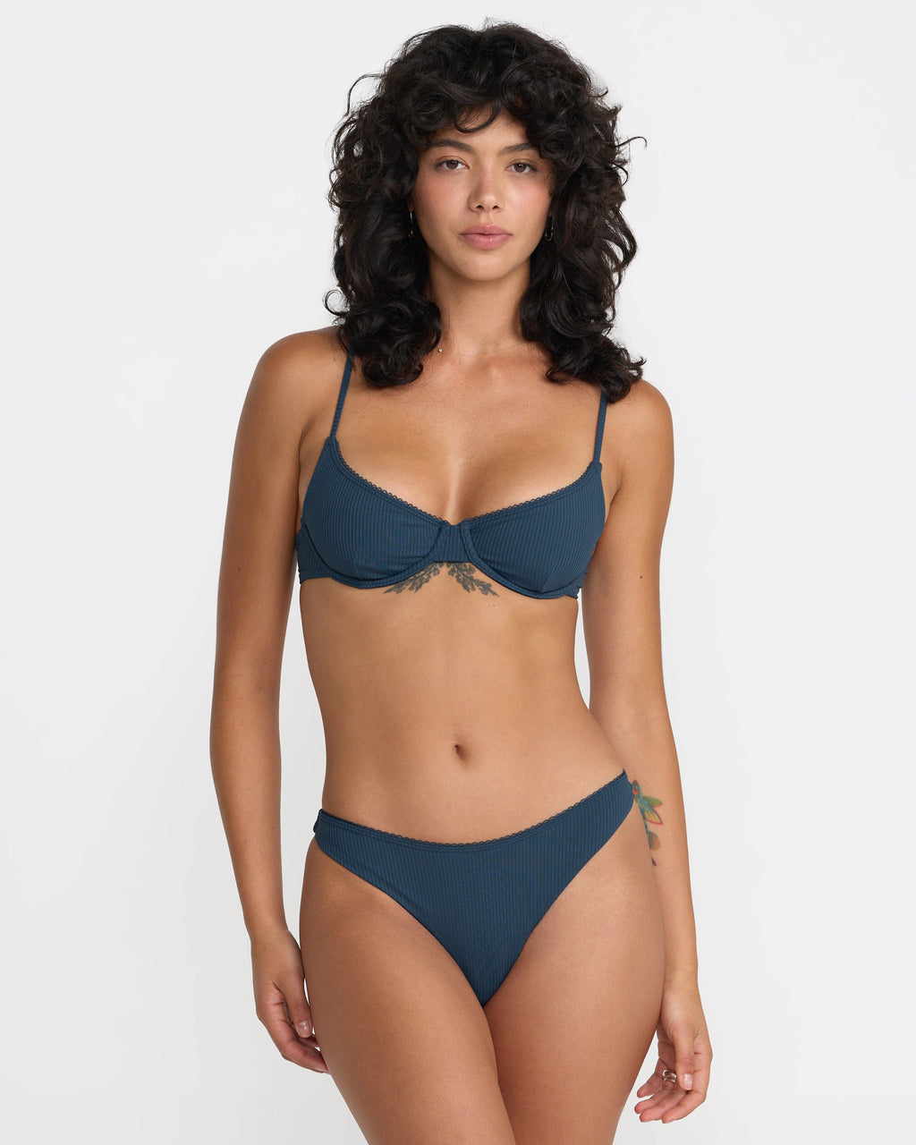 RVCA Flat Rib 90s Underwire Bikini Top Blue Slate front