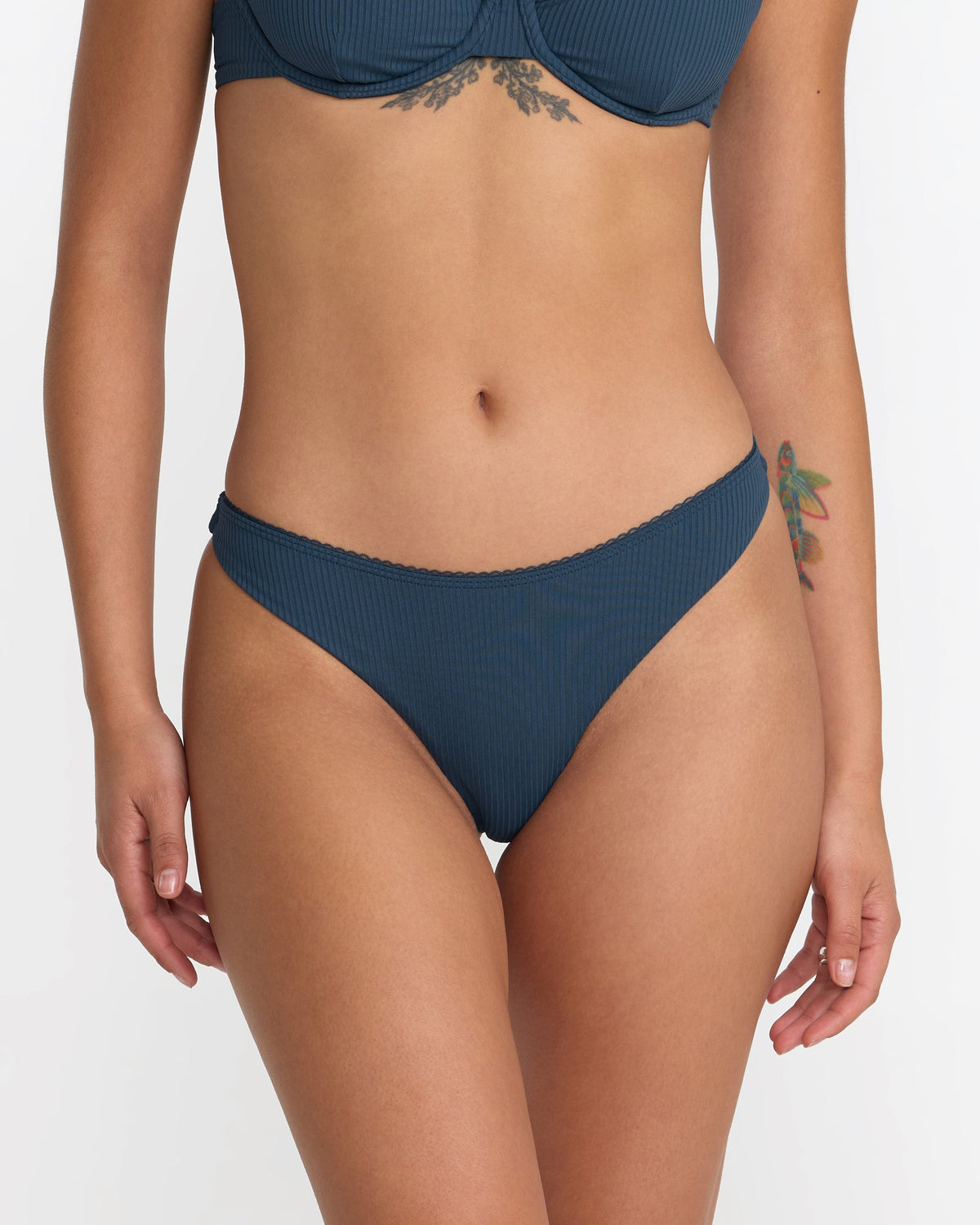 RVCA Flat Rib Ultra Skimpy Bikini Bottom Blue Slate detail