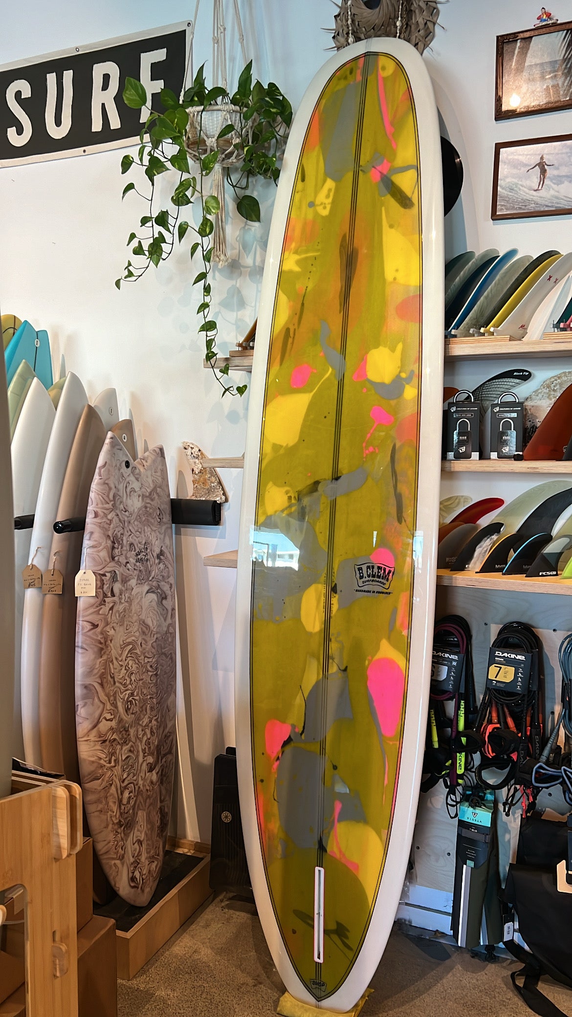 B.Clem Surfboards 9'5 Billy Duke Longboard Marble White/Multi-color