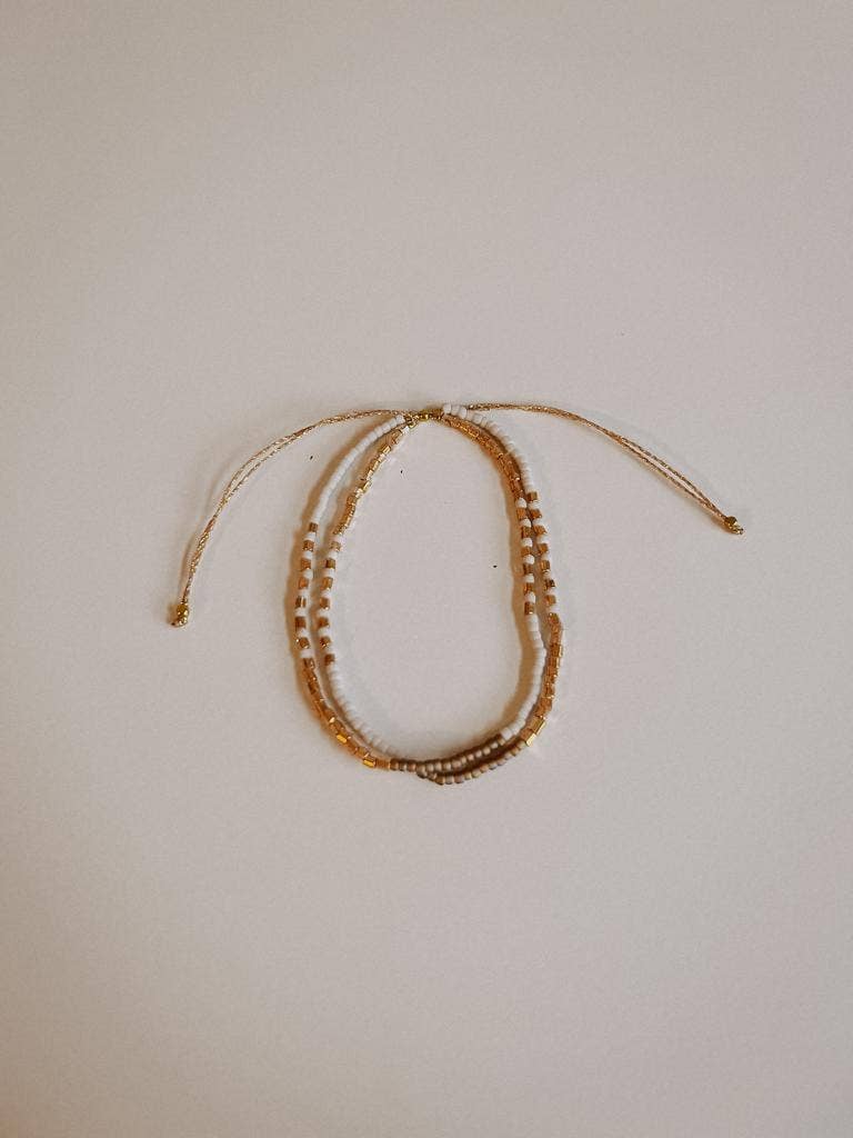 Golden Beaded Bracelet: White