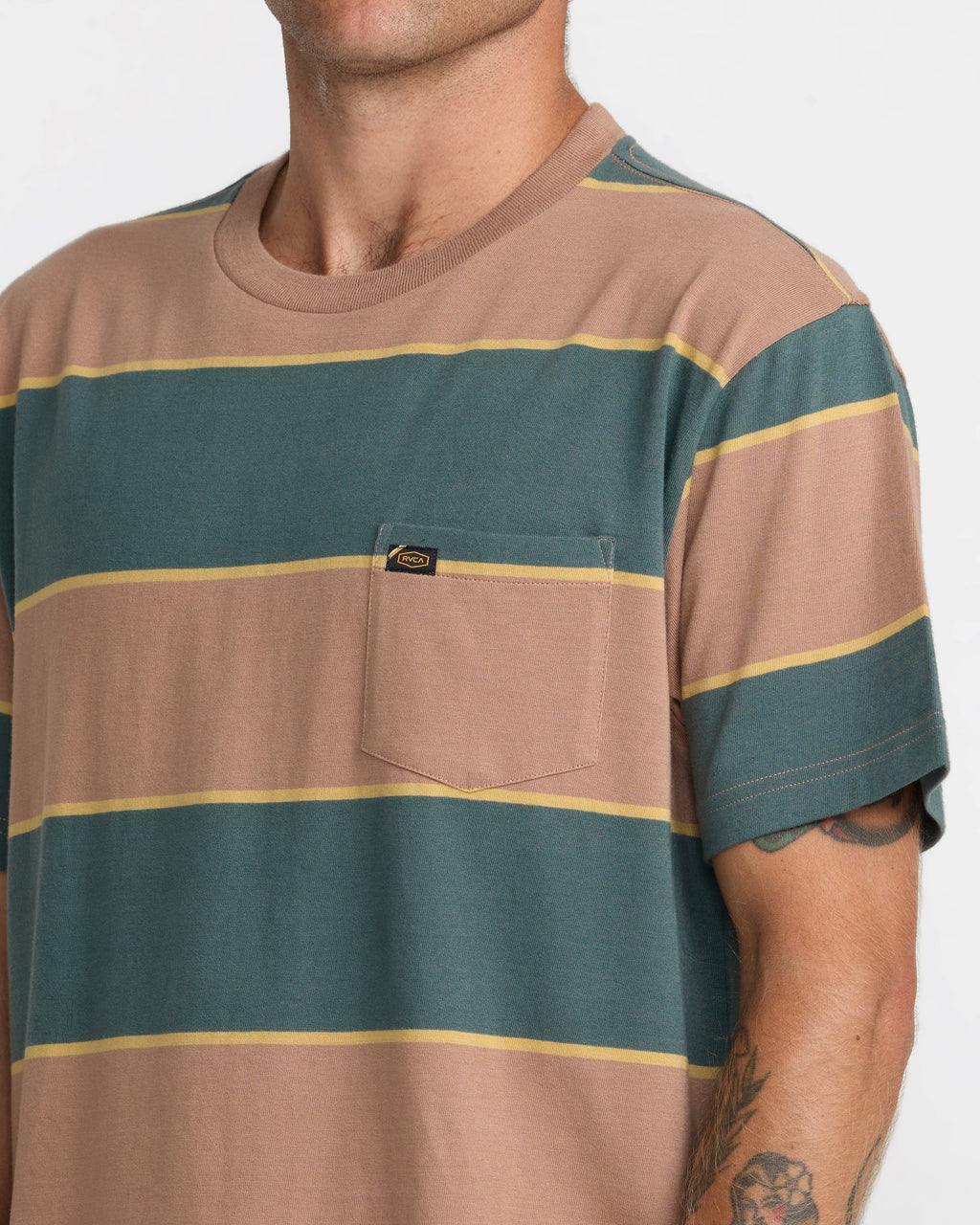 RVCA Dayshift Stripe SS Tee Sonora Brown detail