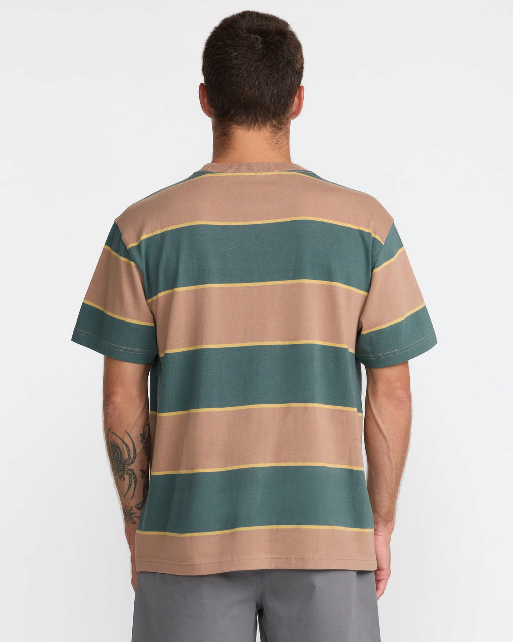 RVCA Dayshift Stripe SS Tee Sonora Brown on model back