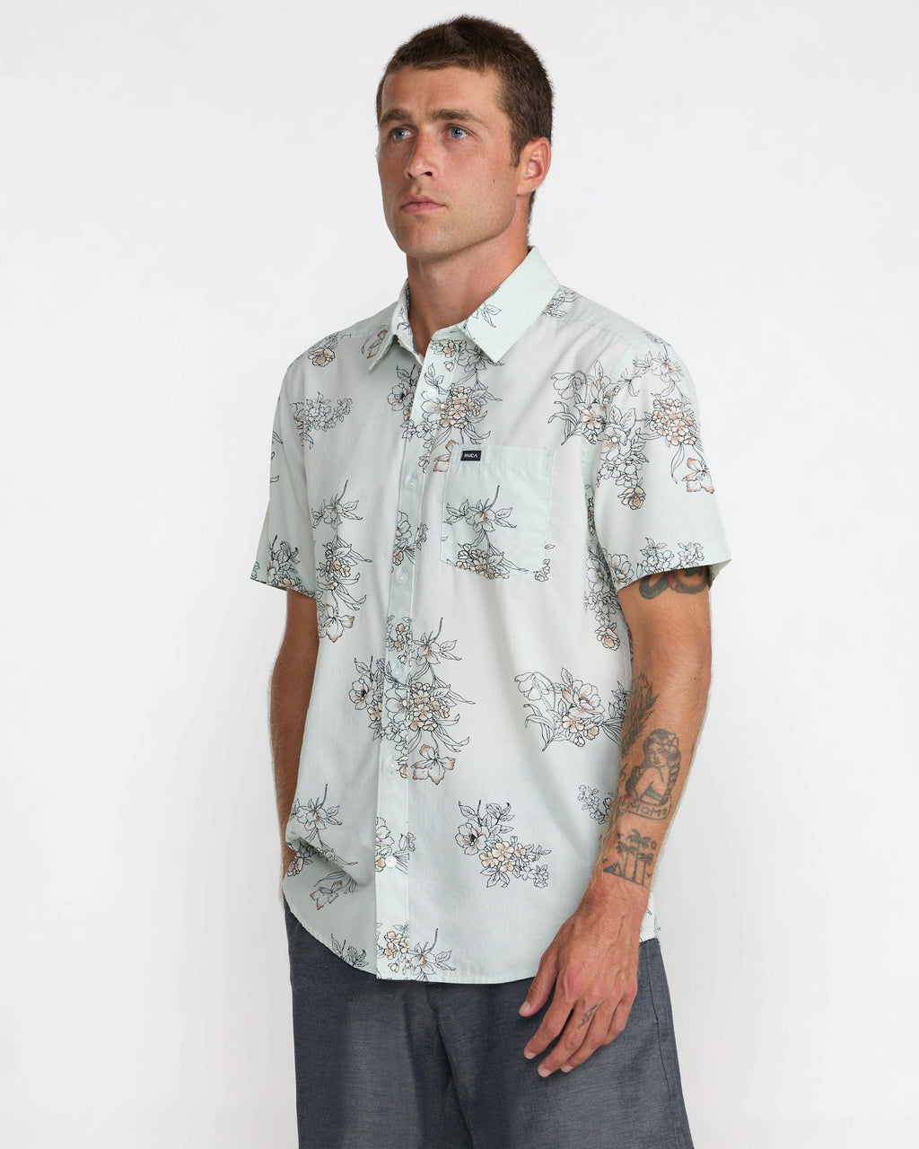 RVCA Botanical SS Shirt Green Tea on model side