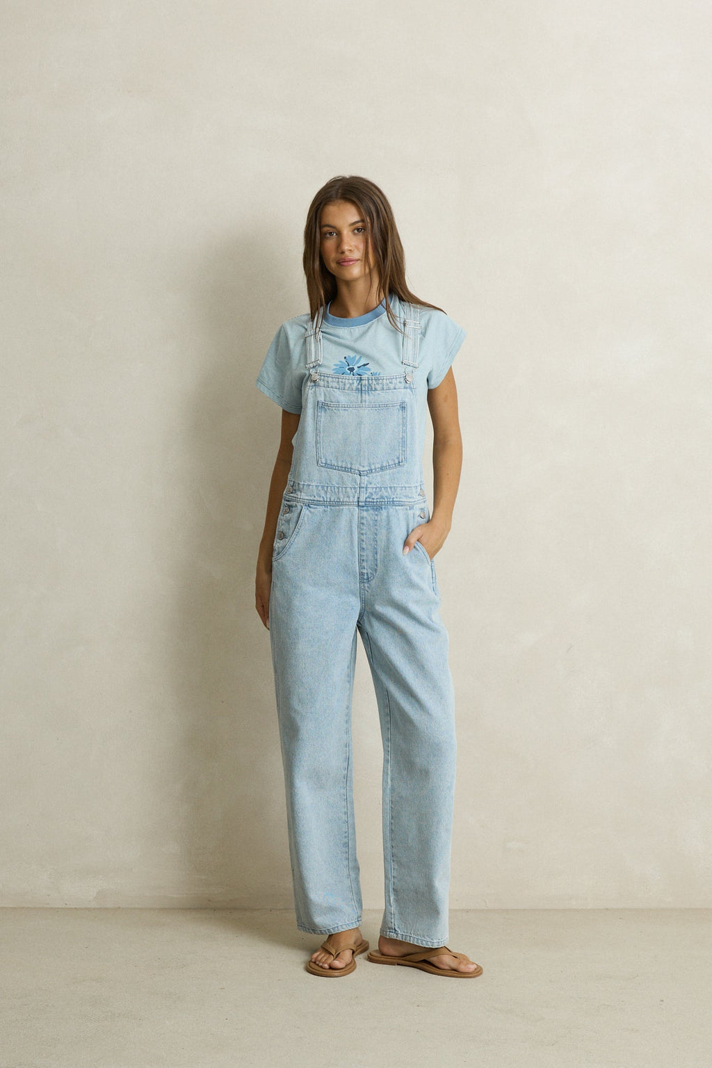 Rhythm Lani Denim Overalls Light Wash