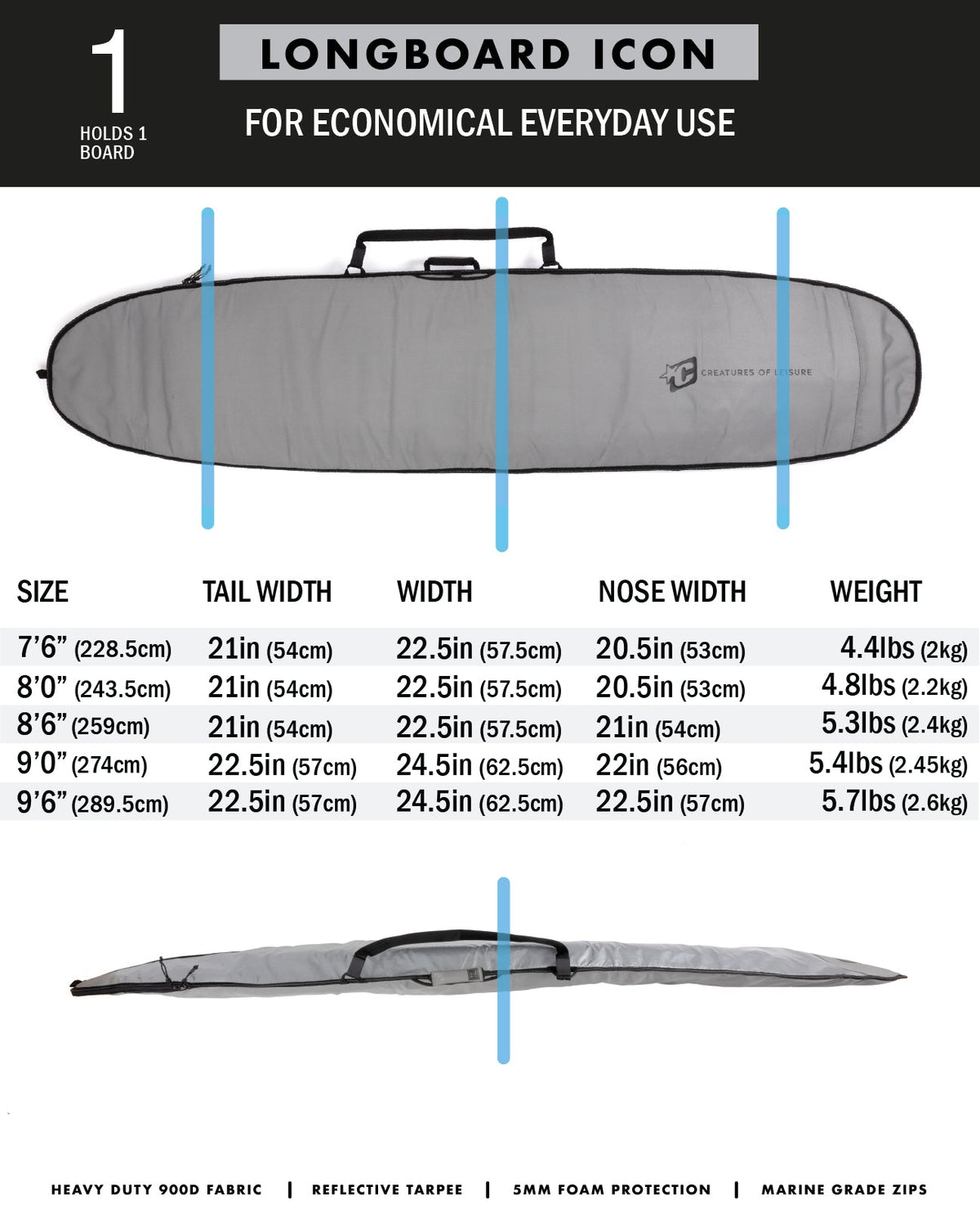 Creatures Of Leisure Longboard Icon 9'6" Silver Black