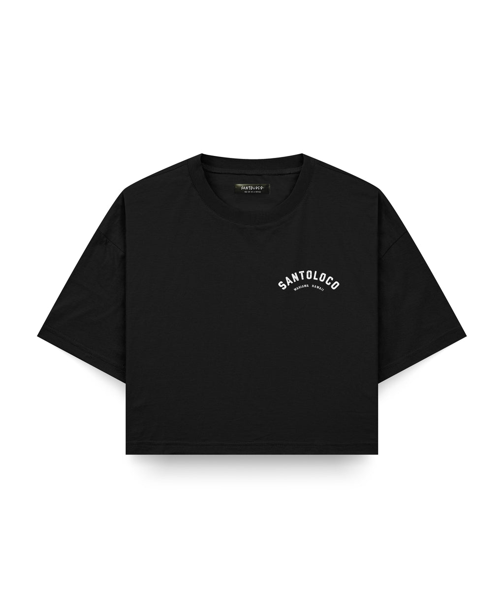 SantoLoco Women's Wahiawa Surfing is a Motorsport Crop Black