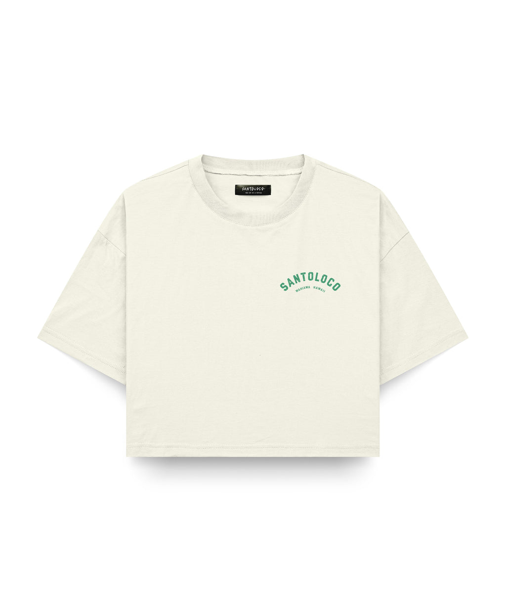 SantoLoco Women's Wahiawa Surfing is a Motorsport Crop Off White