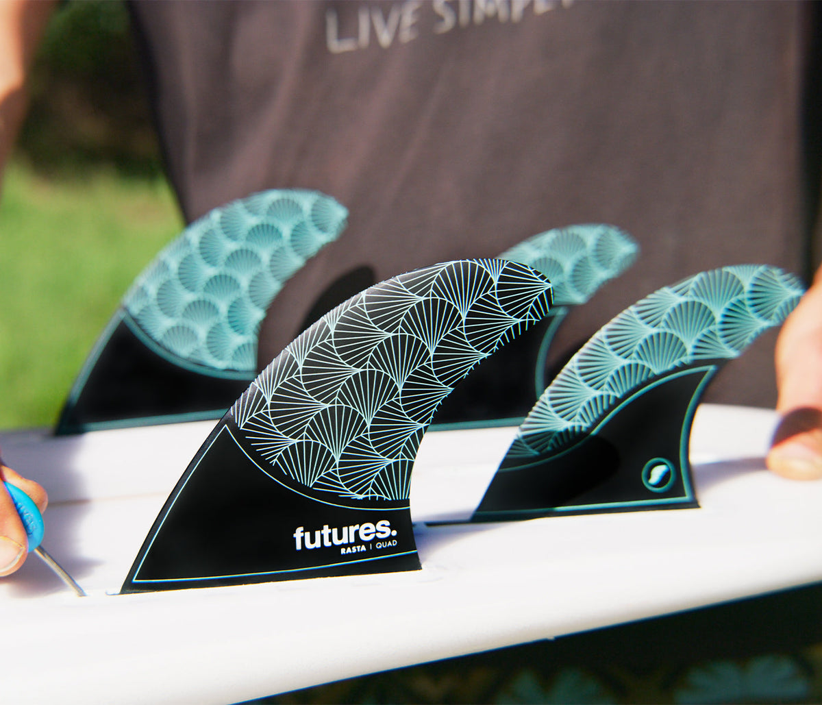 Futures Rasta Honeycomb Quad Fins Black/Teal - SantoLoco Hawaii