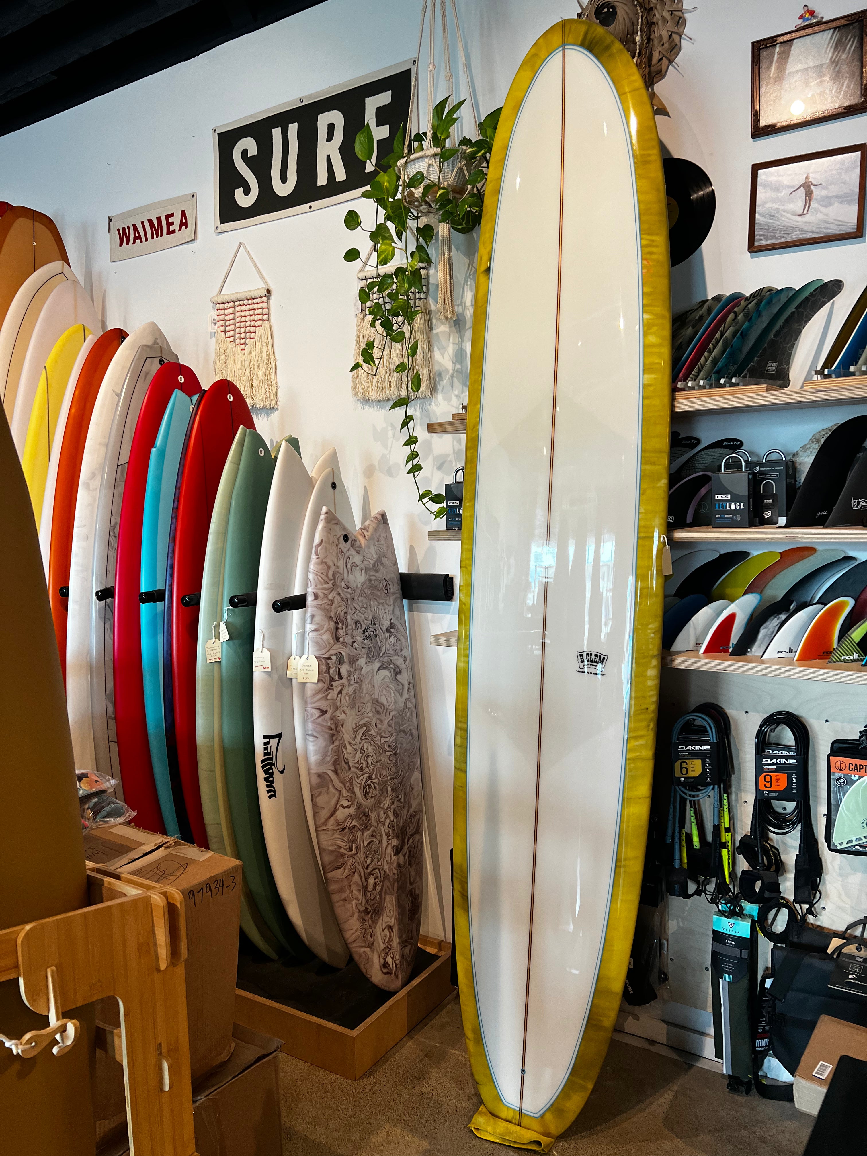 B.Clem Surfboards 9'4 B.C.Q Longboard Yellow Smoke/White