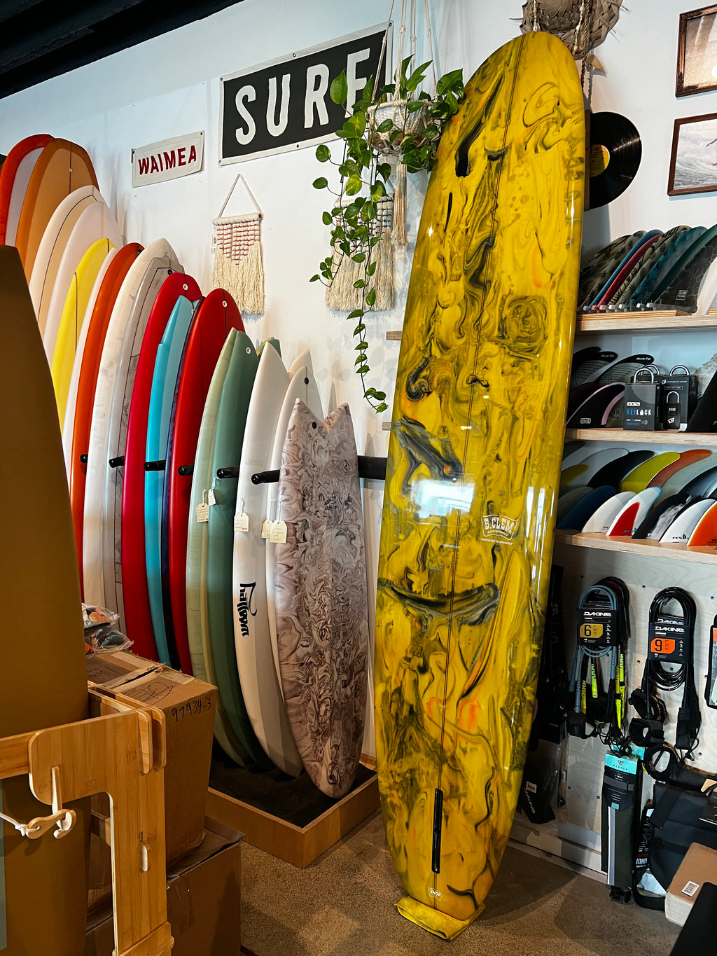 B.Clem Surfboards 9'4 B.C.Q Longboard Yellow Smoke/White