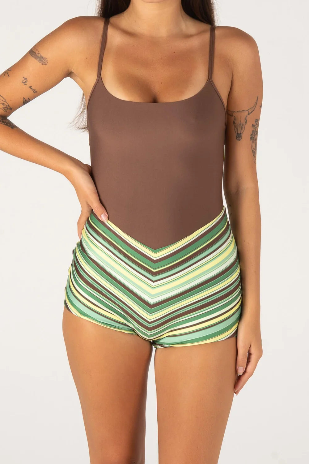 Inner Relm Holiday Surf Suit Green Stripe
