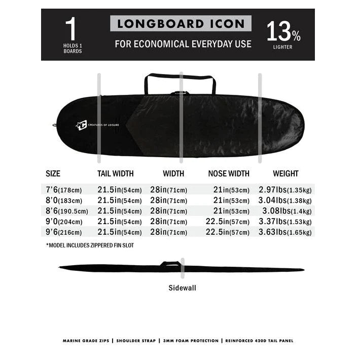 Creatures Of Leisure Longboard Icon Lite DT2.0 9'0" Black Silver (with fin slot)