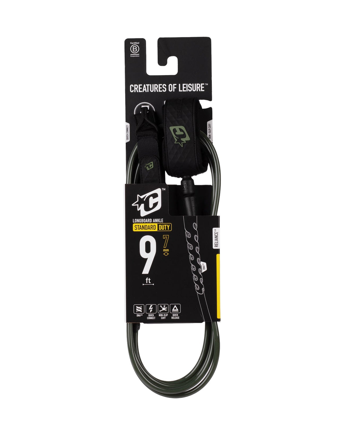 Creatures Reliance Longboard Standard Duty Ankle 9' Leash Military