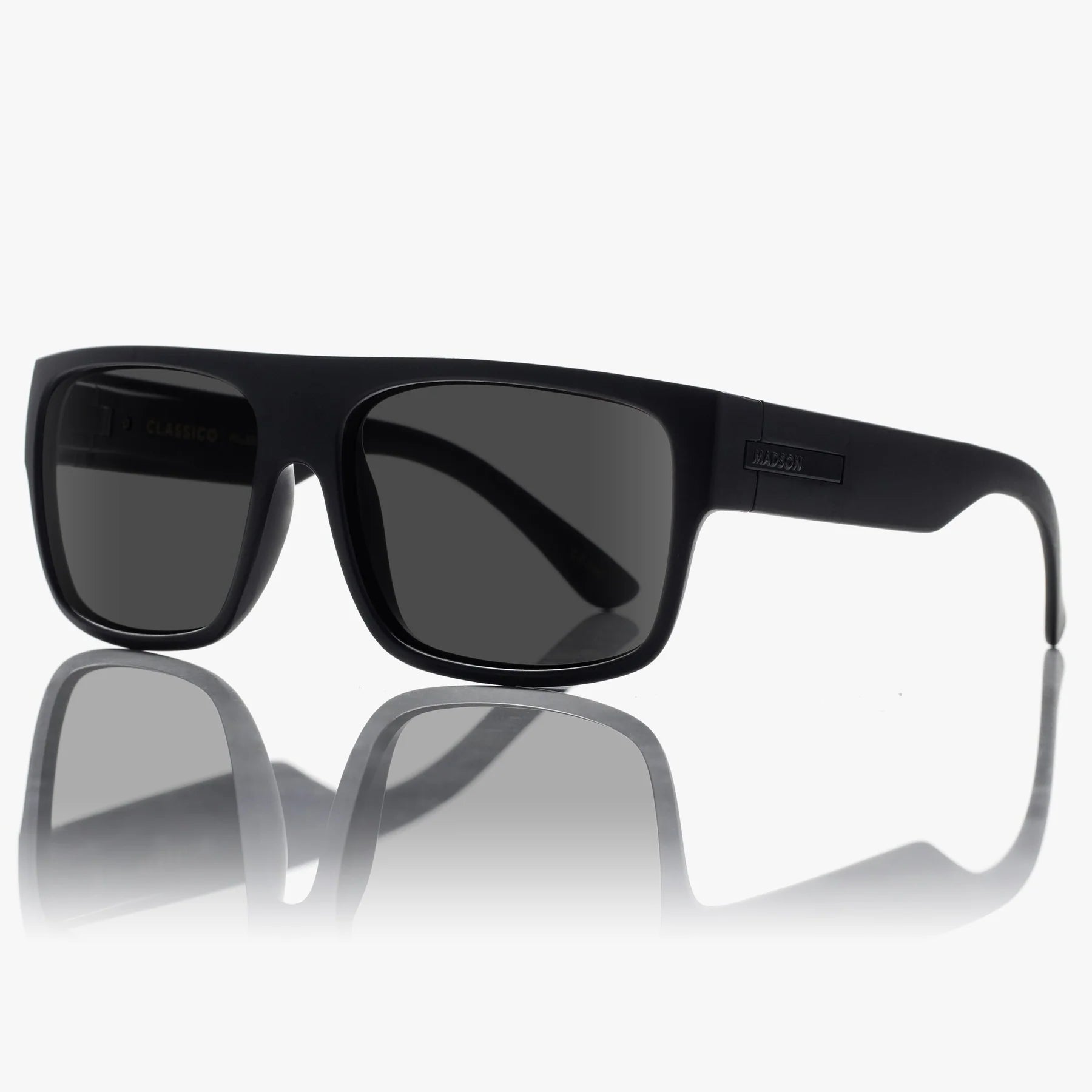 Madson Classico Flat Top Sunglasses Black Gloss / Grey Polarized