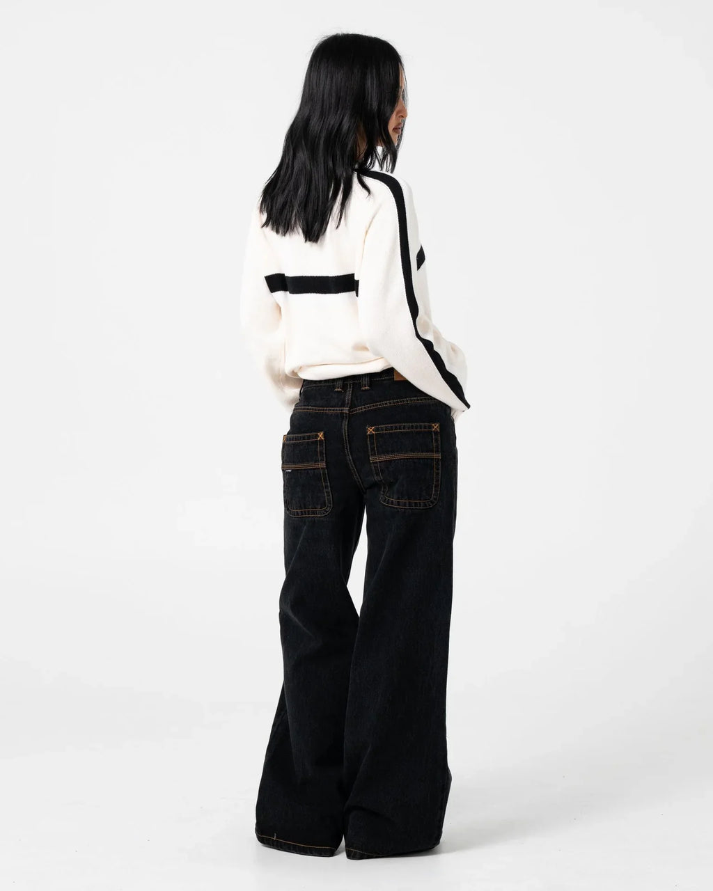 Rusty White Lines Long Sleeve Crew Neck Knit Cream/Black