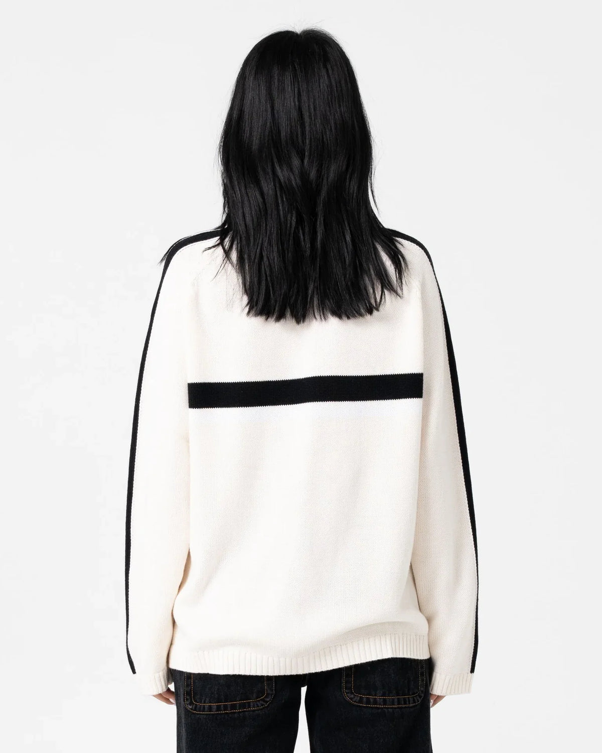 Rusty White Lines Long Sleeve Crew Neck Knit Cream/Black