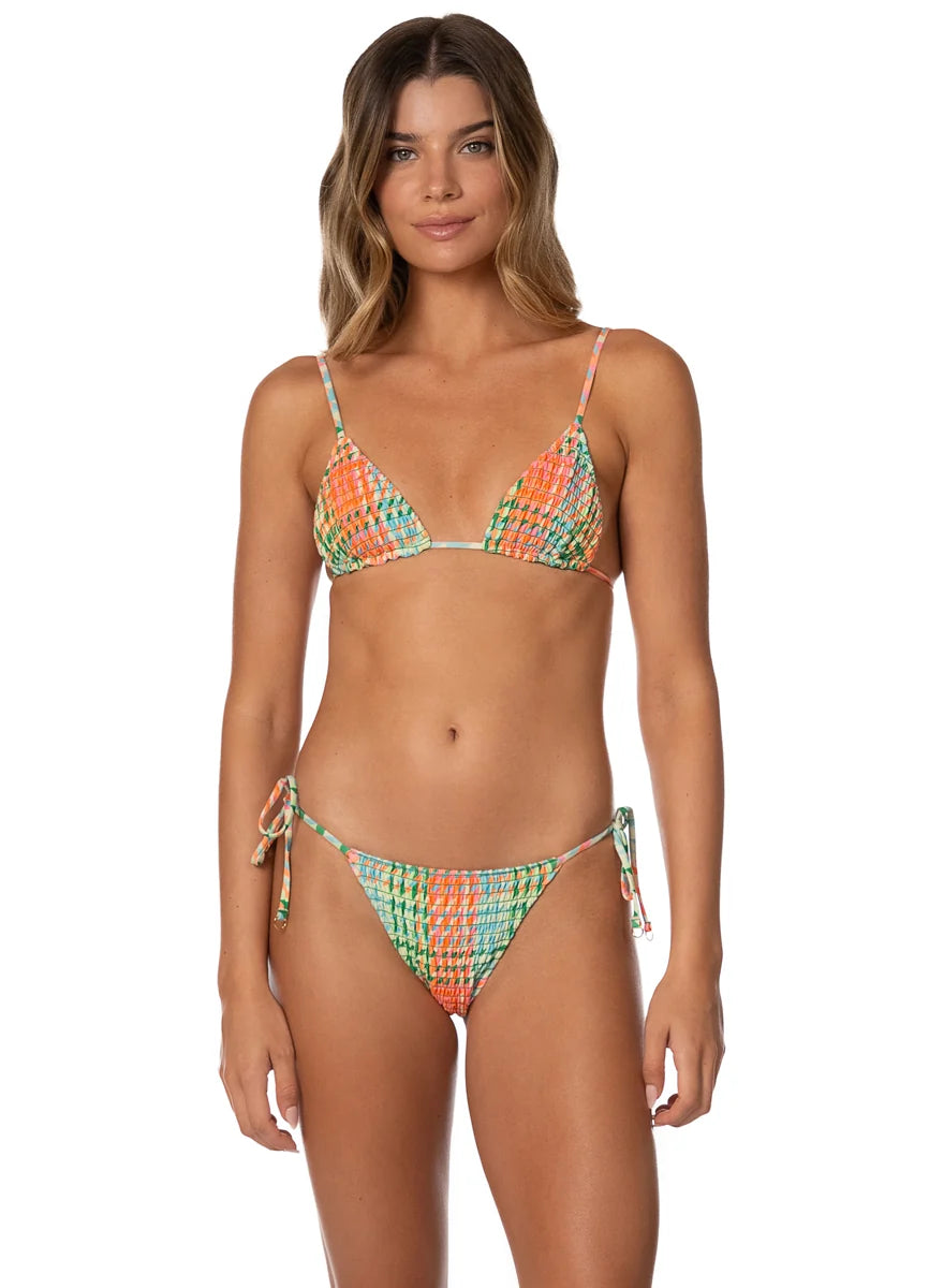 Maaji Dreamy Grid Sunflash Low Rise Tie Side Bikini Bottom Green