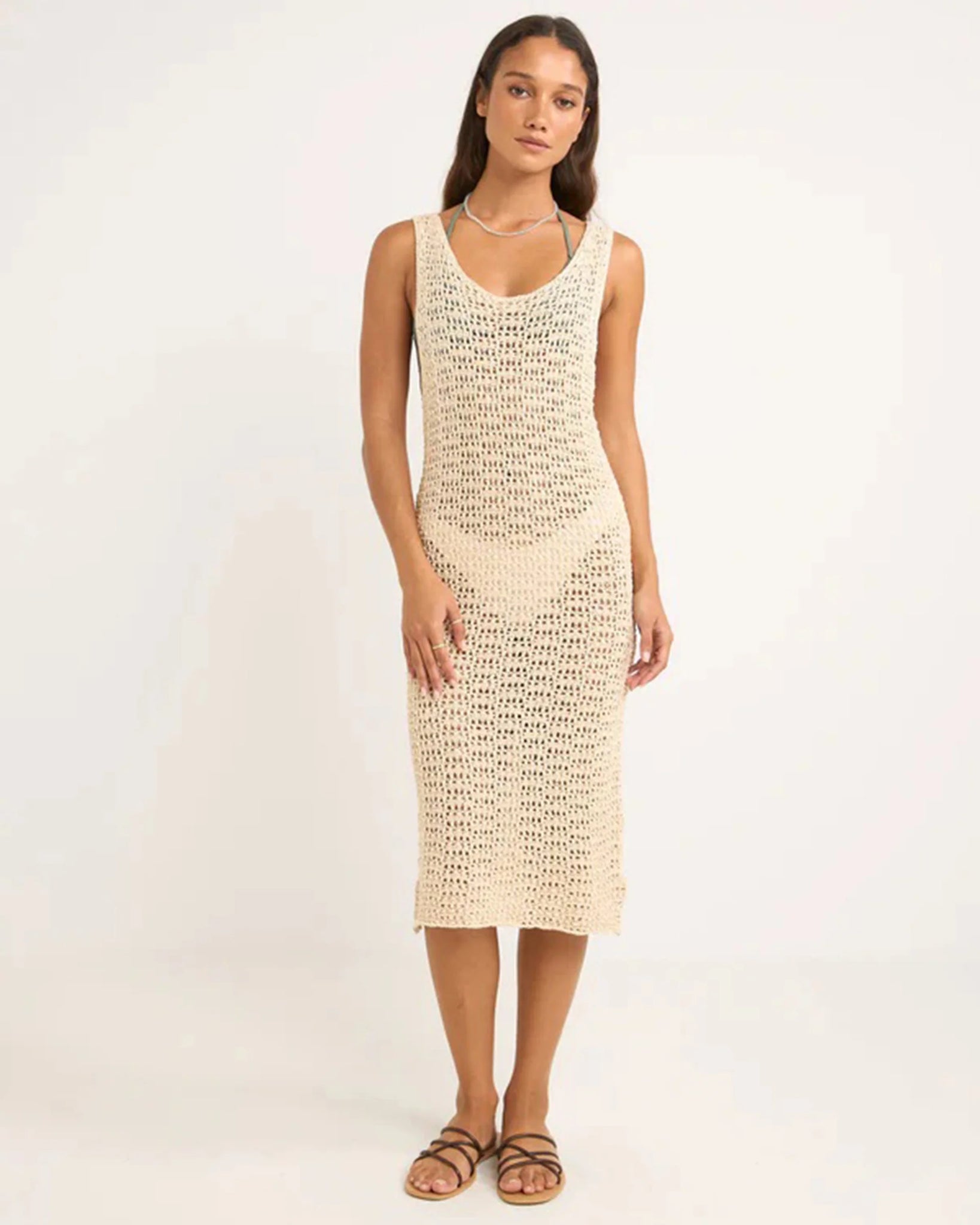 Rhythm Maddie Knit Scoop Neck Mini Dress Cream