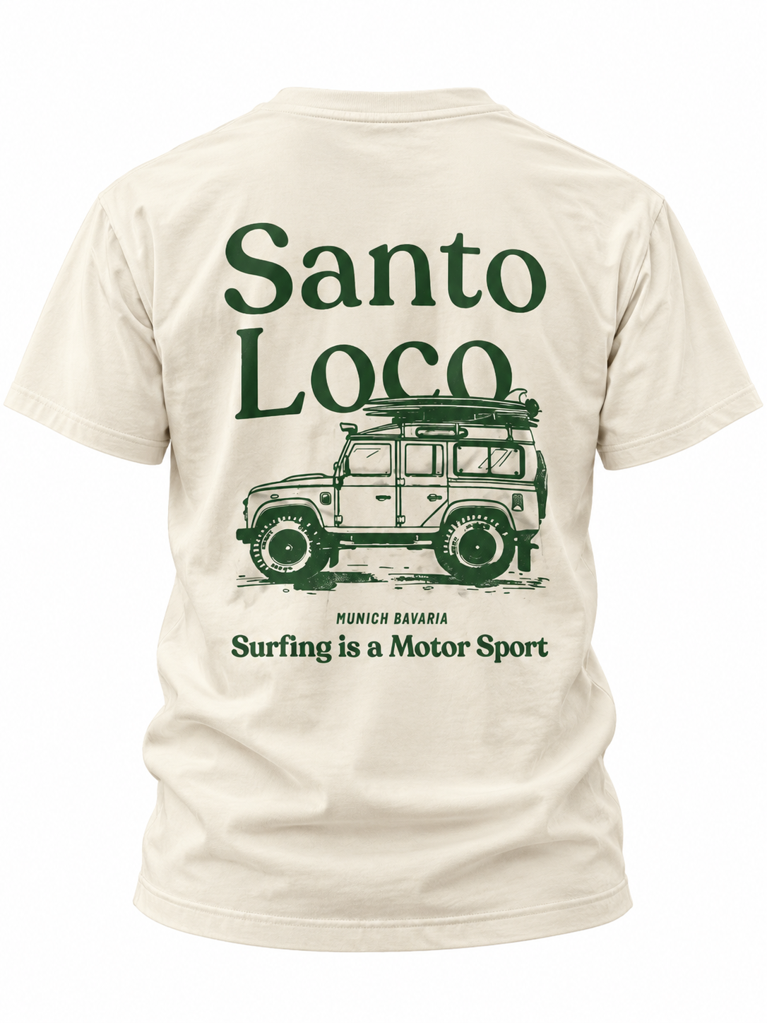 SantoLoco Munich Surfing is a Motorsport T-Shirt Off White