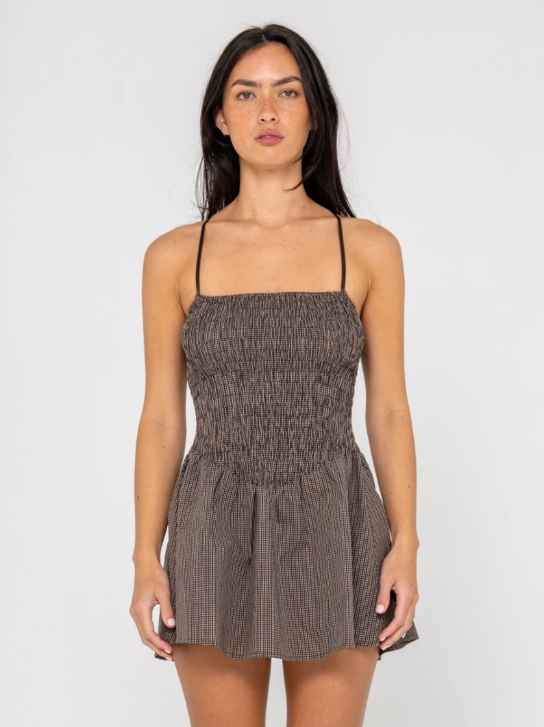 RUSTY MIMI SMOCKED MINI DRESS
