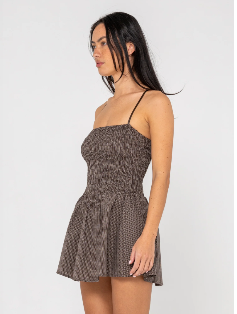 RUSTY MIMI SMOCKED MINI DRESS