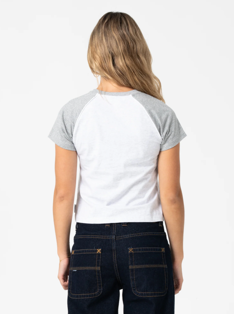 Rusty Archived Raglan Baby Tee Ecru Marle Grey