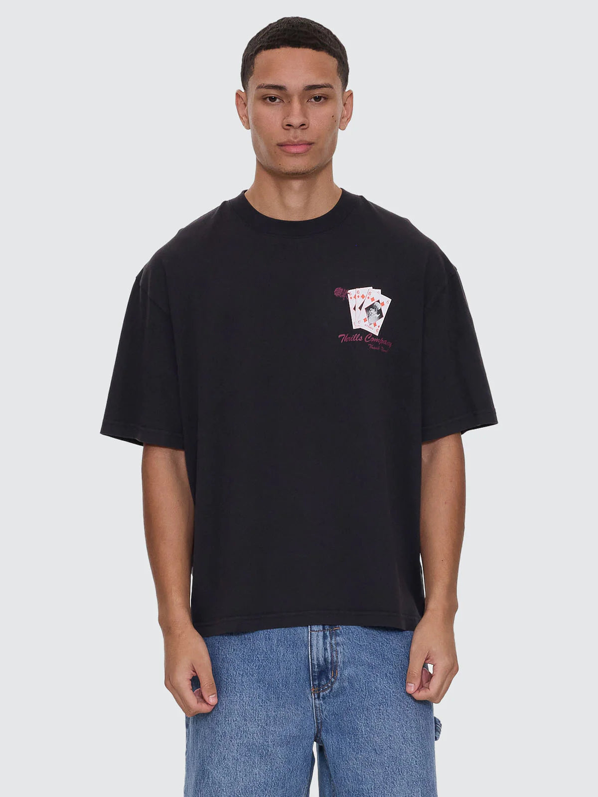 Thrills Appreciation Box Fit Oversized Cropped Tee Washed Black