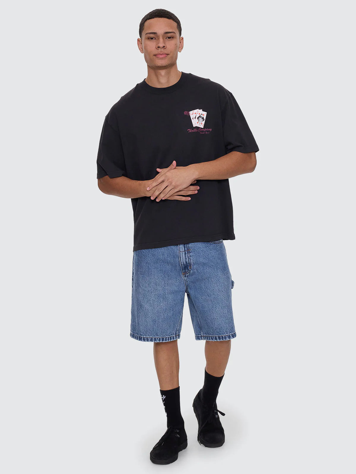 Thrills Appreciation Box Fit Oversized Cropped Tee Washed Black