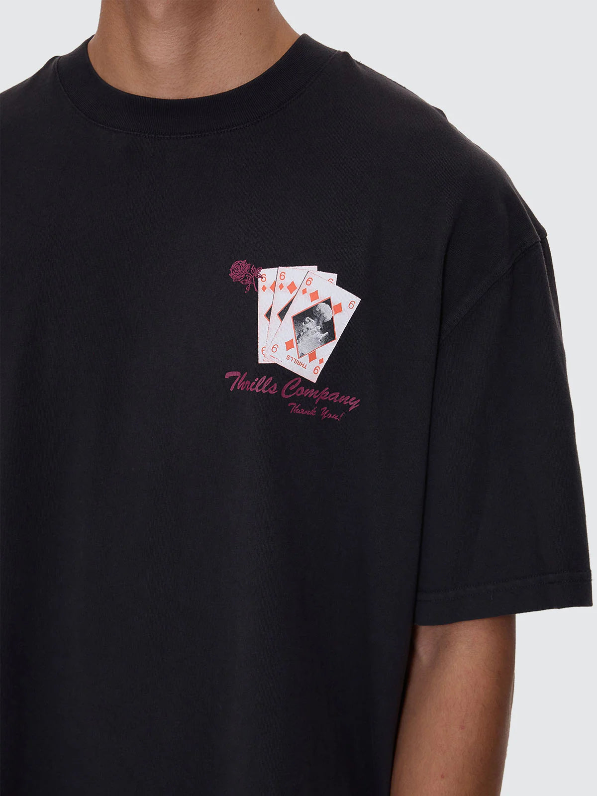 Thrills Appreciation Box Fit Oversized Cropped Tee Washed Black