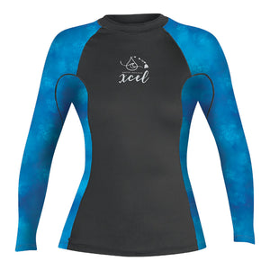 XCEL Women's Ocean Ramsey Water Inspired Premium Stretch Long Sleeve UV Top W/Key Pocket - Black/Honu Print