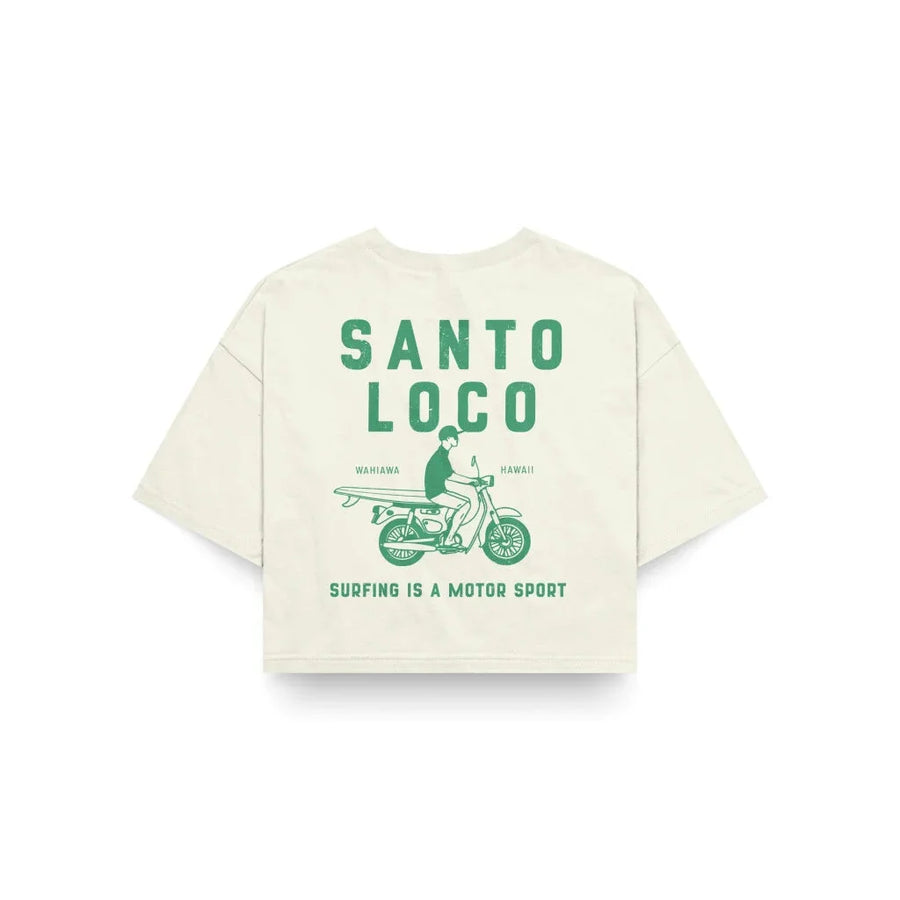 SantoLoco Women's Wahiawa Surfing is a Motorsport Crop Off White