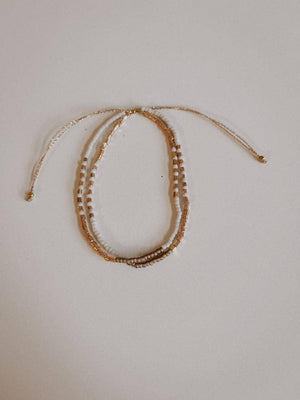 Golden Beaded Bracelet: White